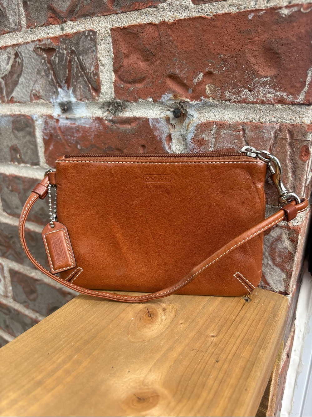 vintage Coach brown leather wristlet